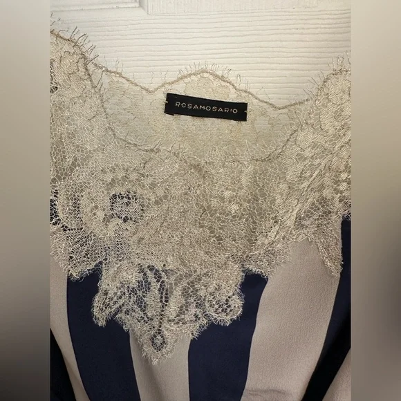 Rosamosario 100% Silk Bodysuit Playsuit Navy Cream Stripes Champagne Lace Silk - Picture 8 of 17